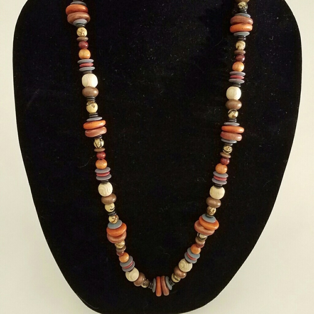 Vintage 24 Inch Wooden Multi Color Bead Necklace - Picture 3 of 6
